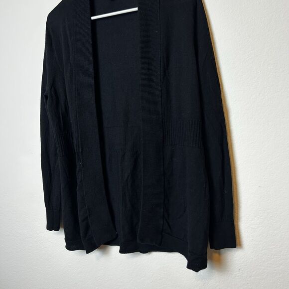 Talbots Cardigan Women's MP Black Merino Wool Open Front Sweater Minimal Casual - Picture 4 of 12